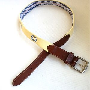 Peter Miller Golf belt , men's 34 canvas with leather embroidered, needlepoint